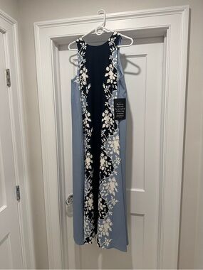 Tuckernuck Floral Panel Maxi Dress - Light Blue and Navy